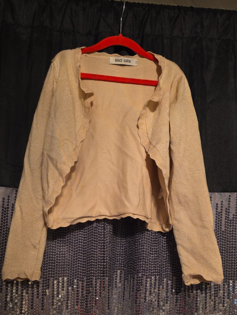 Grace Karin Cream Shimmer Ruffle Cardigan